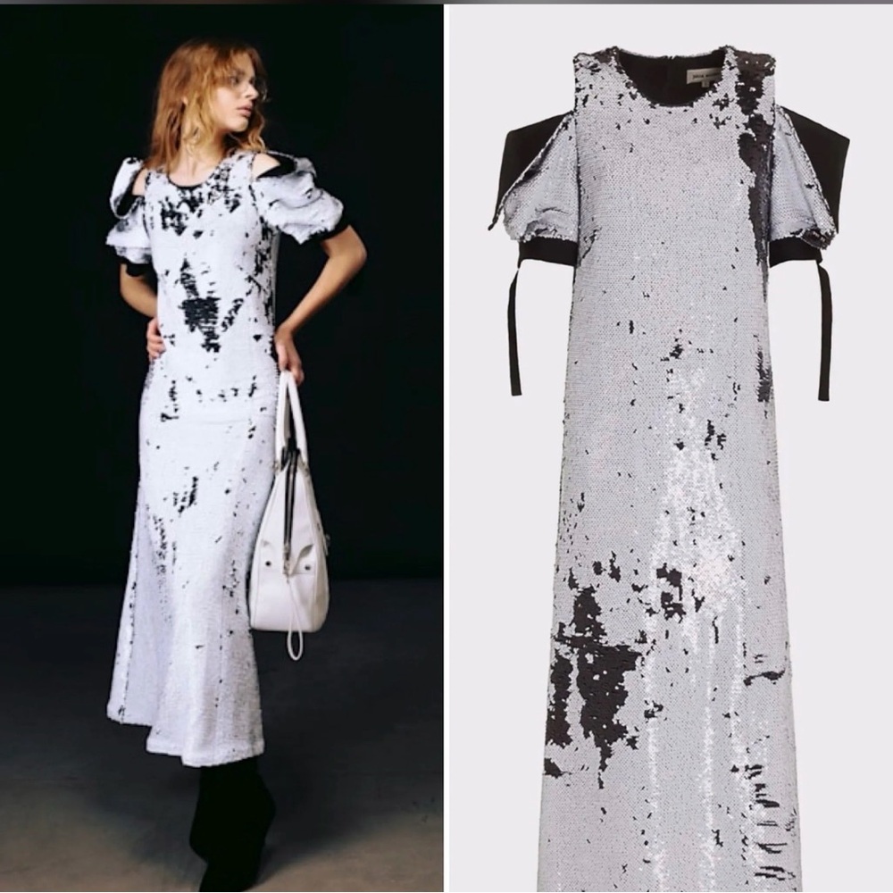 Chic Black and White Sequin Midi Dress
